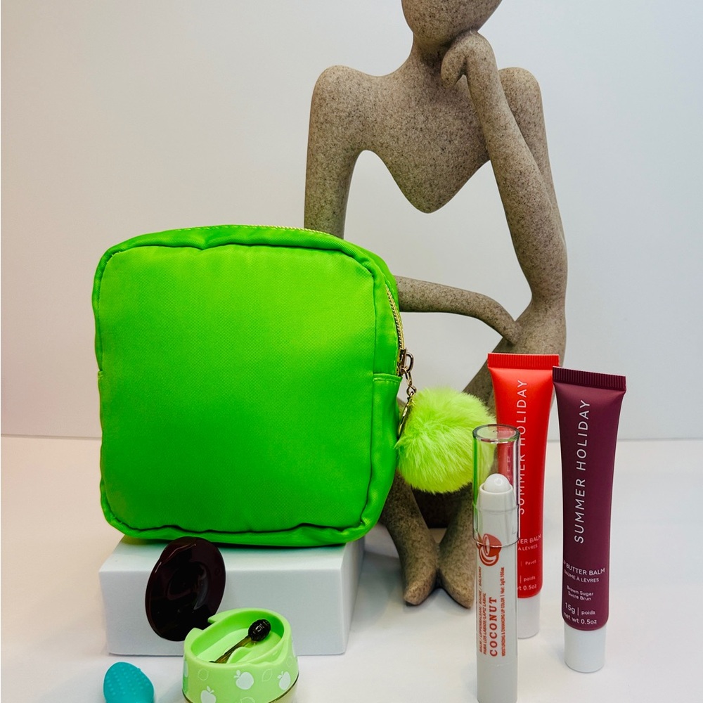 Vibrant Green Cosmetic Pouch with Accessories